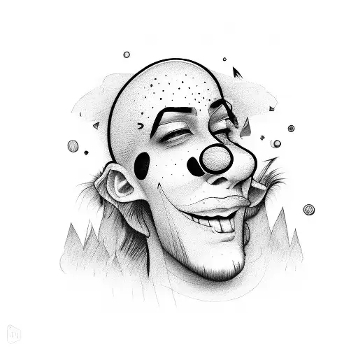 A melancholic clown shedding a single tear with a smile on their face tattoo design idea