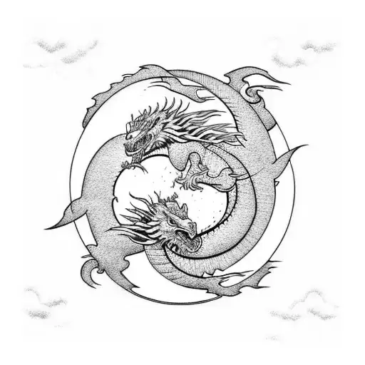 Dragon with sun and moon and cloud tattoo design idea