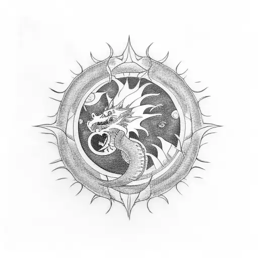 Dragon with sun and moon  tattoo design idea