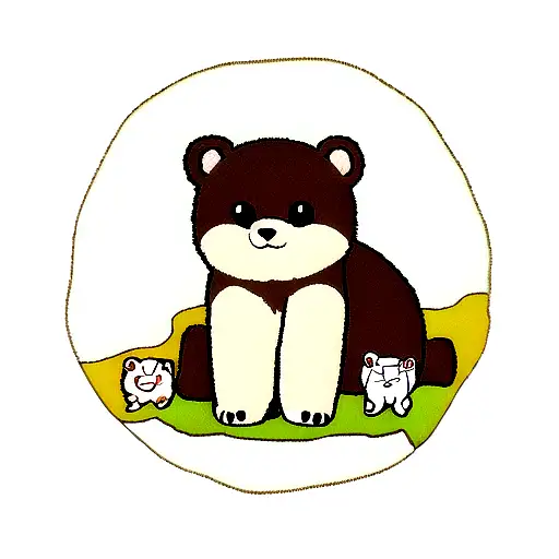 bear forest kitten tattoo design idea