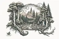 oregon forest scene tattoo design idea
