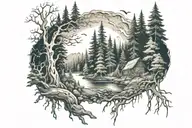oregon forest scene tattoo design idea