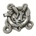 anchor and rope tied tattoo design idea