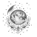 moon with firefly and heart  tattoo design idea