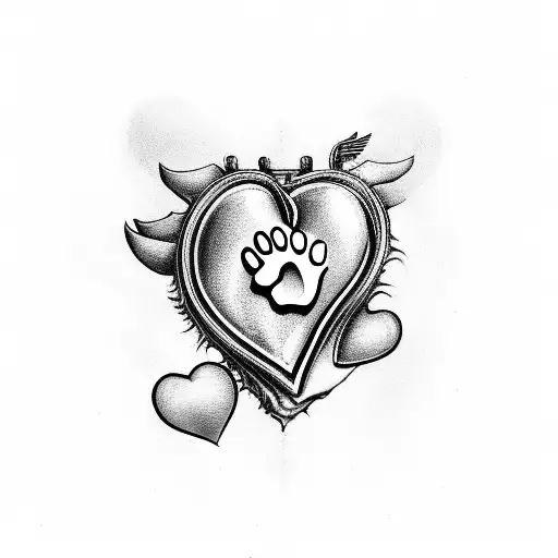heart with dog paw print ,baby foot and wings tattoo design idea
