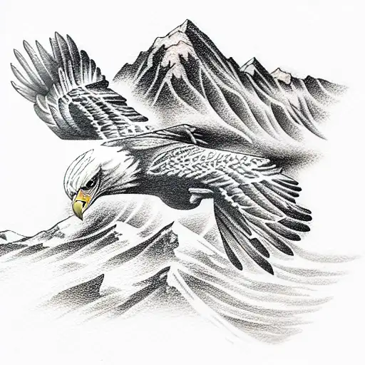 eagle flying in the mountains tattoo design idea