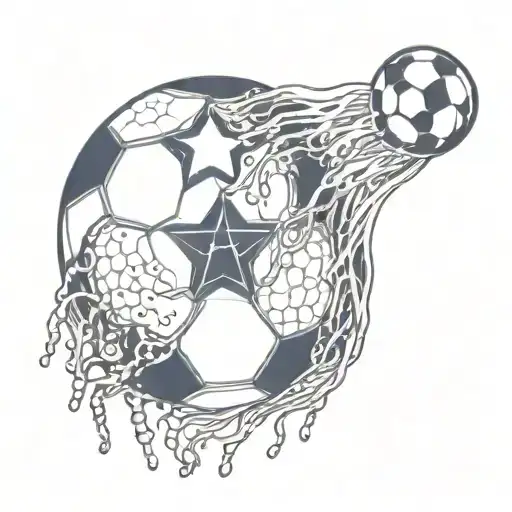A soccer ball morphing into a jellyfish with Tottenham Hotspurs colors in a dotwork style tattoo design idea