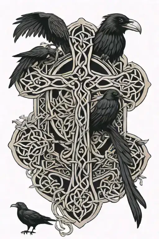 Celtic crosses with raven and tree of life on Celtic decorations tattoo design idea
