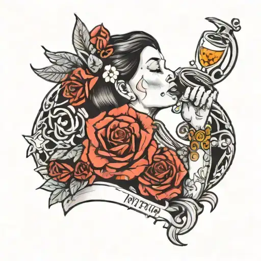 mother with alcool problems tattoo design idea