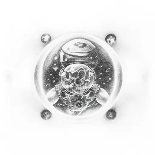 A realistic portrait of a famous video game character surrounded by celestial bodies tattoo design idea