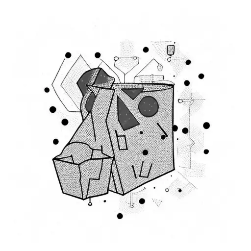 abstract geometric trash polka style with black and red ink tattoo design idea