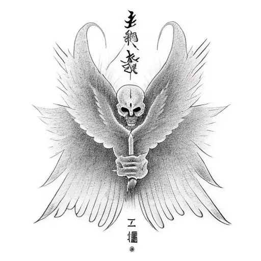 good and evil split inside a person. the person is has wings and its strong and confident tattoo design idea