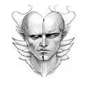 good and evil split inside a person. the person is has wings and its strong and confident tattoo design idea