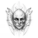 good and evil split inside a person. the person is has wings and its strong and confident tattoo design idea