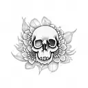 bird skull surrounded by flowers tattoo design idea