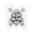 bird skull surrounded by flowers tattoo design idea