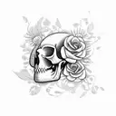 bird skull surrounded by flowers tattoo design idea