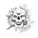 bird skull surrounded by flowers tattoo design idea