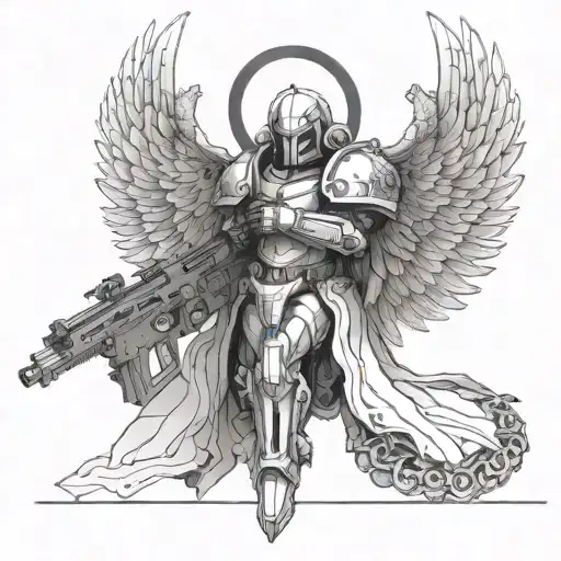 warhammer 40k angel with bolter tattoo design idea