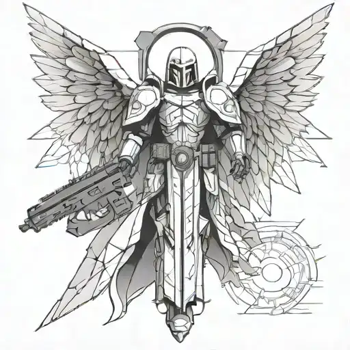 warhammer 40k angel with bolter tattoo design idea