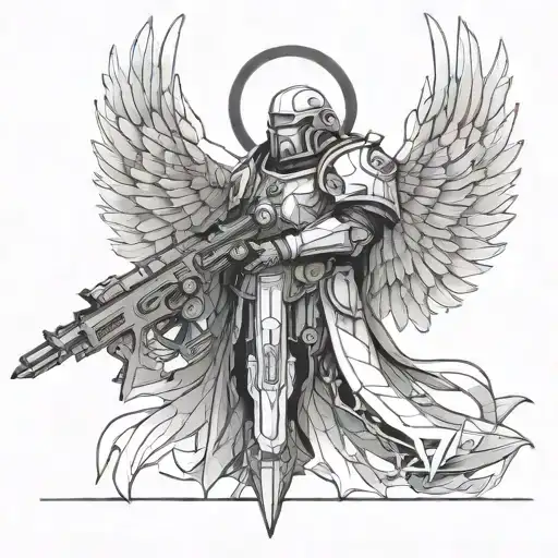 warhammer 40k angel with bolter tattoo design idea