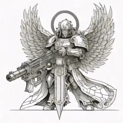 warhammer 40k angel with bolter tattoo design idea