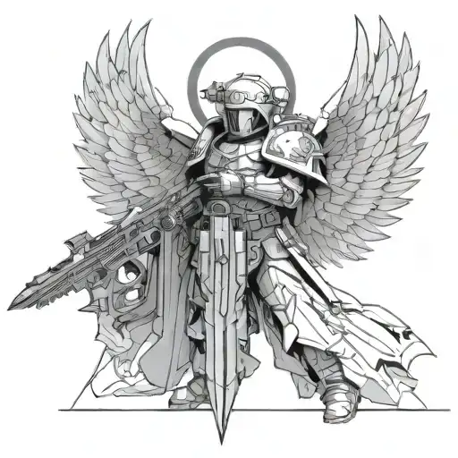 warhammer 40k angel with bolter tattoo design idea