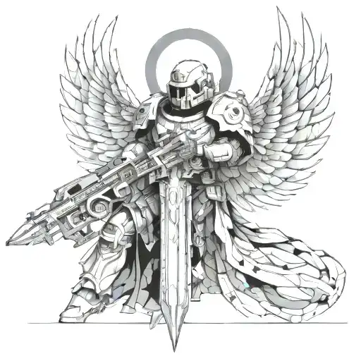 warhammer 40k angel with bolter tattoo design idea