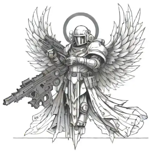 warhammer 40k angel with bolter tattoo design idea