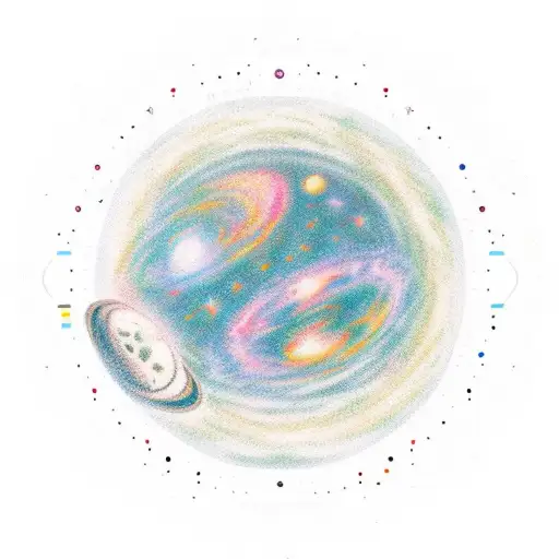 Create a calf sized tatto with realistic looking outer space with multple planets, comets and a galaxy. Lots of color.   tattoo design idea