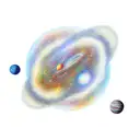 Create a calf sized tatto with realistic looking outer space with multple planets, comets and a galaxy. Lots of color.   tattoo design idea