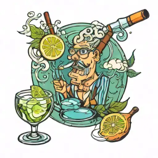 glass of gin and a lit cigarette  tattoo design idea