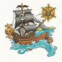 Jolly roger inside outline of the state of Oregon coast sea tattoo design idea