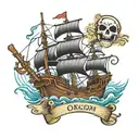 Jolly roger inside outline of the state of Oregon coast sea tattoo design idea