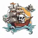 Jolly roger inside outline of the state of Oregon coast sea tattoo design idea