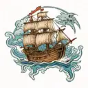 Jolly roger inside outline of the state of Oregon coast sea tattoo design idea