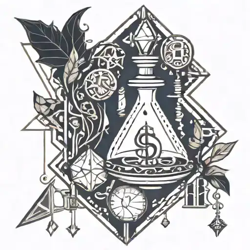 Potion and money symbols tattoo design idea
