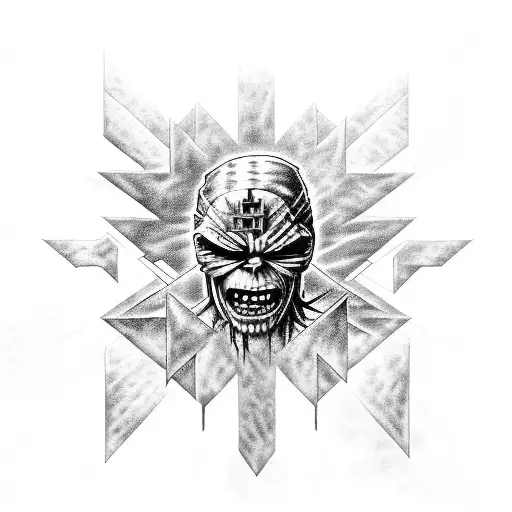 iron maiden eddie mashed with hybird theory linkin park cover album tattoo design idea