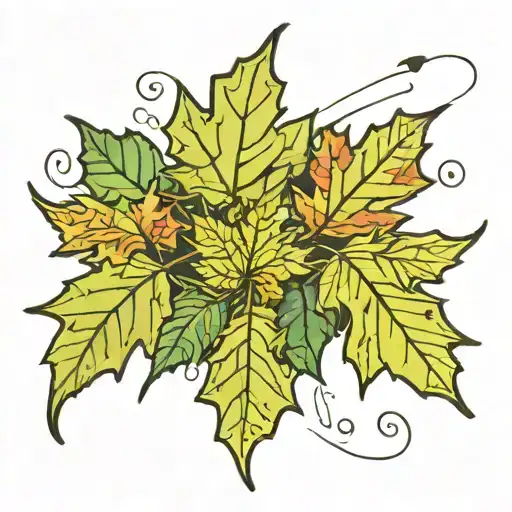 mid-air maple leaves falling tattoo design idea