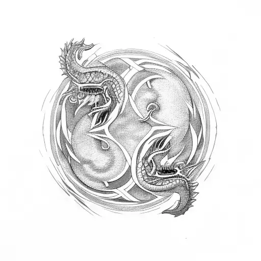 yin and yang made dragons tattoo design idea
