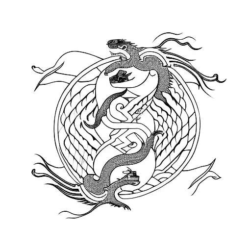 yin and yang made dragons tattoo design idea