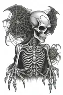 gothic alien and Skelton hand with spider webs surrounding tattoo design idea