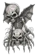 gothic alien and Skelton hand with spider webs surrounding tattoo design idea