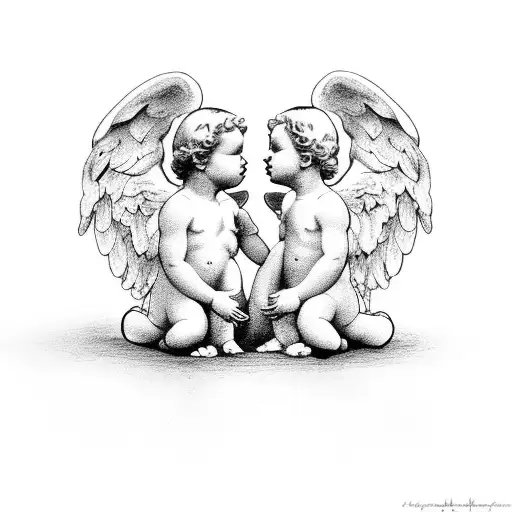 Angel cherubs kissing tattoo design idea