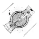 Samurai sword through arm on elbow tattoo design idea