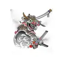 Samurai sword through arm on elbow tattoo design idea