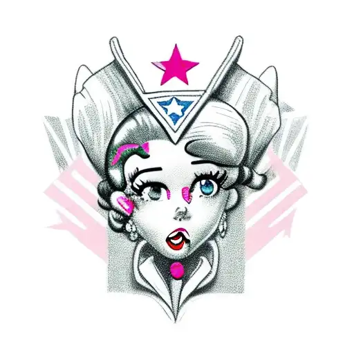 betty boop wearing a pink ladies jacket with the Puerto Rican flag  tattoo design idea