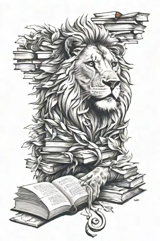 A lion made of books, with each book representing a different chapter of your life tattoo design idea
