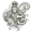 design a sleeve tattoo of the monkey king holding a medical staff with a chinese style dragon, tiger, and tiangou dog be tattoo design idea