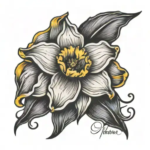 daffodil with aiden in cursive tattoo design idea